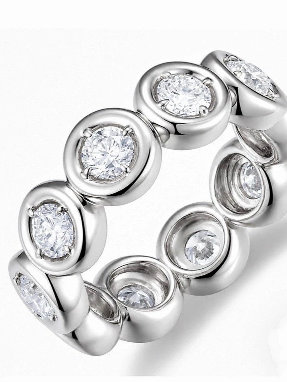 925 Sterling Silver Moissanite Bezel Bubble Ring Size 9